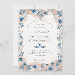 Nautical Wedding Beach Seashell Flowers Roses Wed Invitation