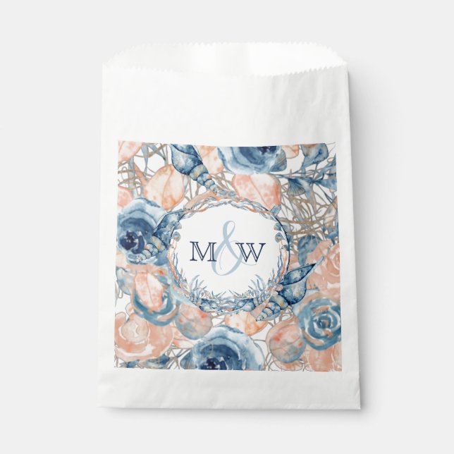 Nautical Wedding Beach Seashell n Roses Favour Bag (Front)