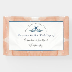 Nautical Wedding Beach Seashell Roses  Coral  Blue Banner