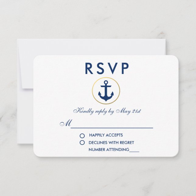 Nautical Wedding Blue Anchor RSVP Card (Front)