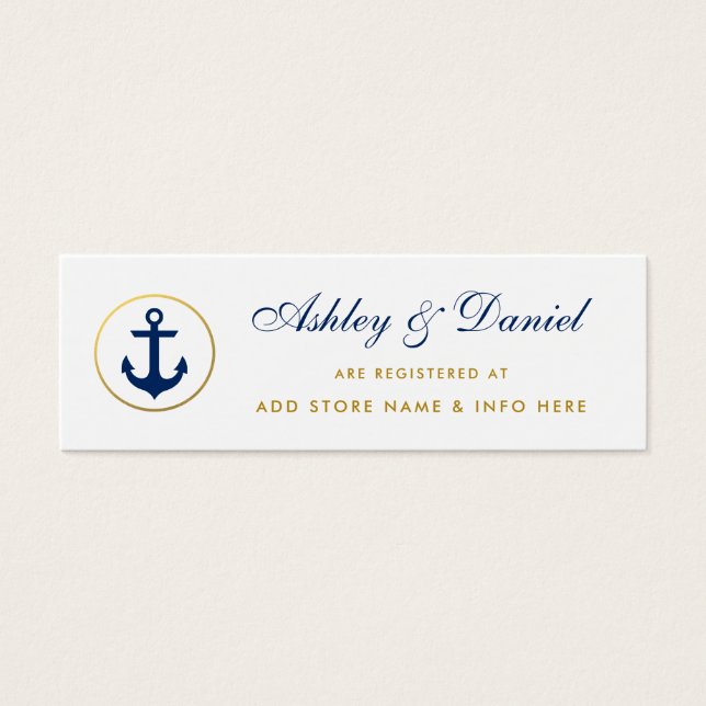 Nautical Wedding Blue Gold Registry Insert Card (Front)