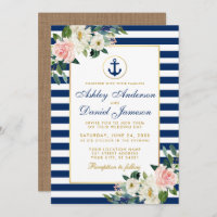 Nautical Wedding Blue Stripes Floral Burlap