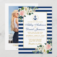 Nautical Wedding Blue Stripes Floral Photo