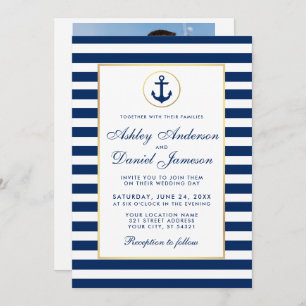 Nautical Wedding Blue Stripes Invite B Photo Back