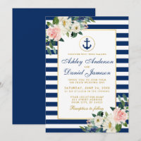 Nautical Wedding Blue Stripes White Pink Floral