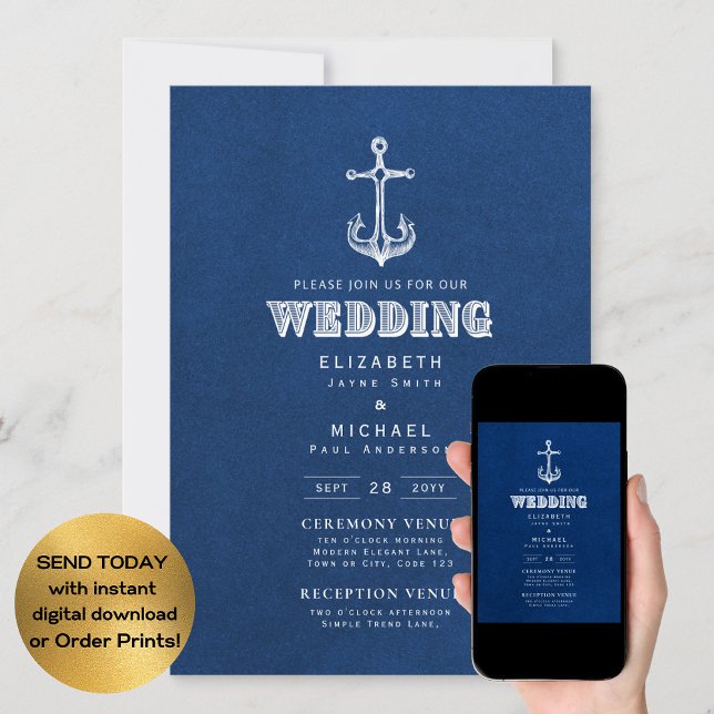 Nautical Wedding Blue White Anchor Digital  Invitation (Creator Uploaded)