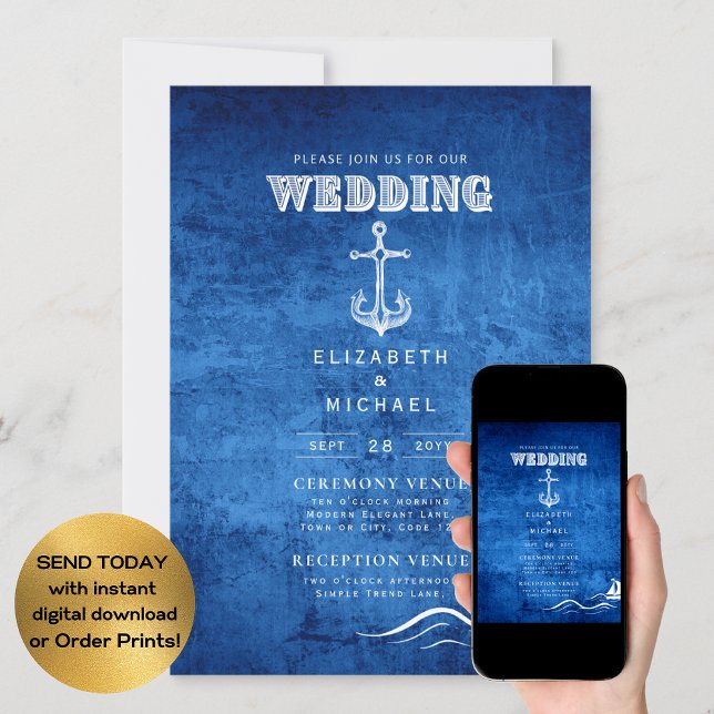 Nautical Wedding Blue White Anchor Digital  Invitation (Creator Uploaded)