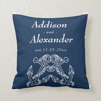 Nautical Wedding Blue White Anchor Names Date Thro Cushion