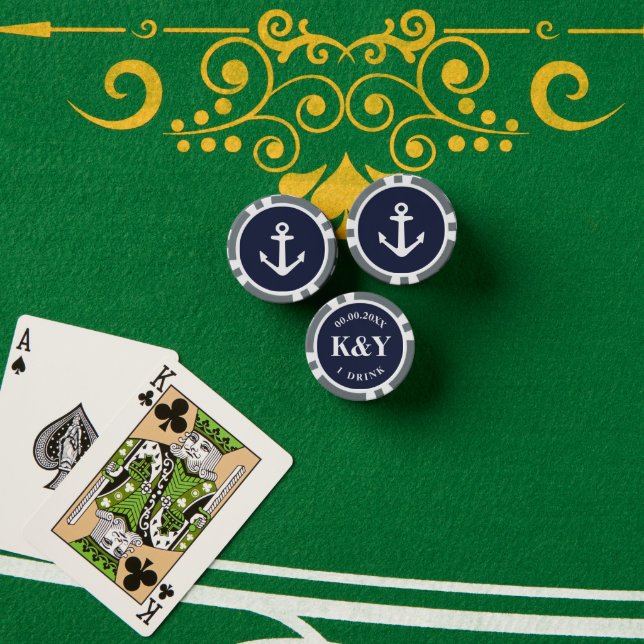 Nautical wedding custom poker chip token for drink (Poker Table (Stack))