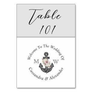 Nautical Wedding Dusty Silver Grey Table Number