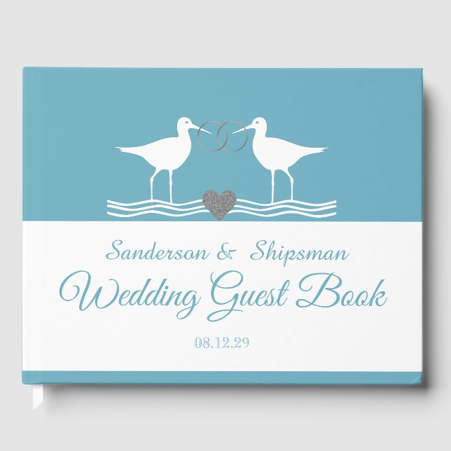 Nautical Wedding Duty Blue Sandpiper Guest Book (Front)