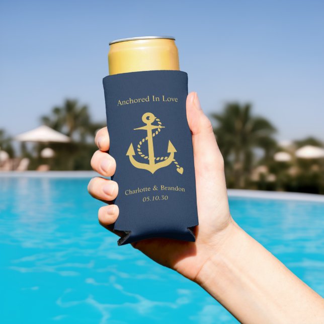 Nautical Wedding Engagement Rehearsal Dinner Seltzer Can Cooler (In Situ Pool)