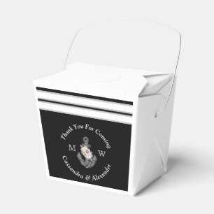 Nautical Wedding Floral Anchor Black White  Favour Box