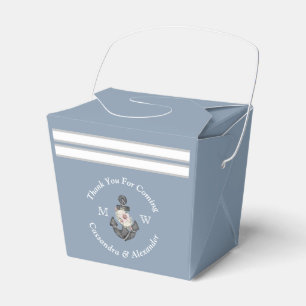 Nautical Wedding Floral Anchor Dusty Blue White Favour Box