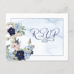 Nautical Wedding Floral Anchor Elegant RSVP Invita Invitation Postcard