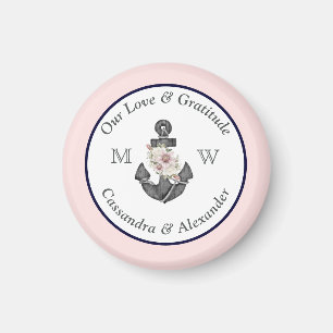 Nautical Wedding Floral Anchor Navy Blue  and Pink Magnet