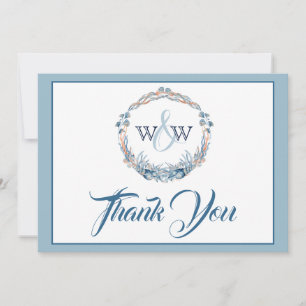 Nautical Wedding Floral Anchor Navy Blue  and Pink Thank You Card