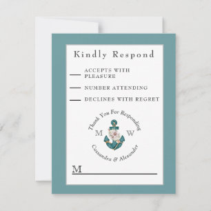 Nautical Wedding Floral Anchor  RSVP Card