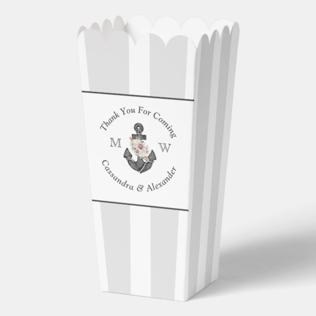 Nautical Wedding Floral Anchor Silver Grey Favour Box (Front)