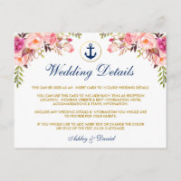 Nautical Wedding Floral Details Blue Insert Card P