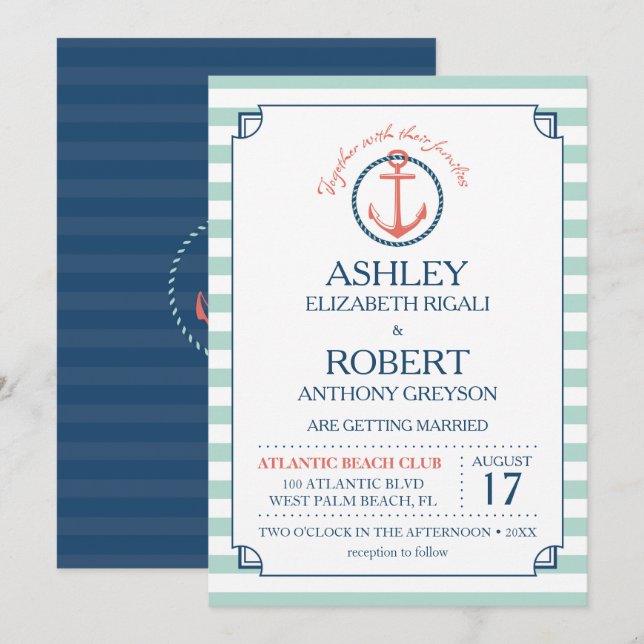 Nautical Wedding Invitation - Anchor (Front/Back)
