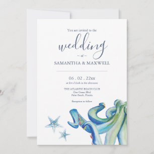 Nautical Wedding Invitation Templates Blue Octopus