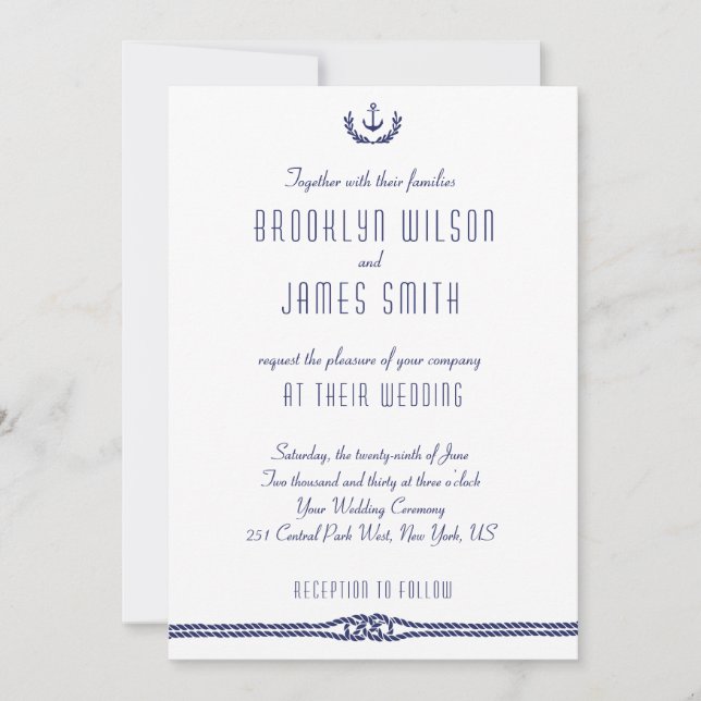 Nautical Wedding Invitations With Anchors (Front)