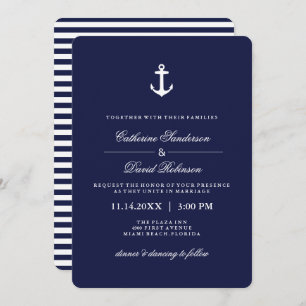 Nautical Wedding Invitations with Navy Stripes