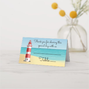 Nautical Wedding Lighthouse Beach Summer Blue Place Card