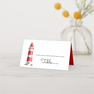 Nautical Wedding Lighthouse Beach Summer Red Place Card