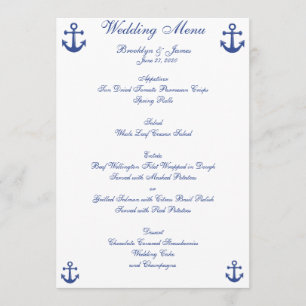 Nautical Wedding Menu Custom Invitations