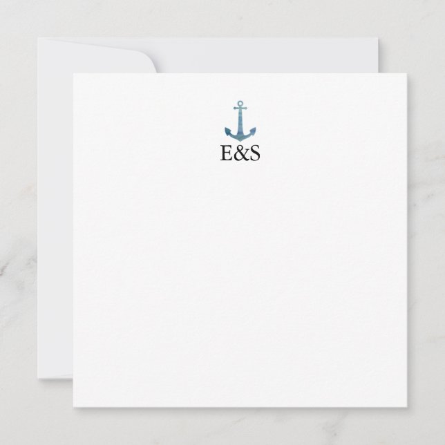 Nautical Wedding Monogram Blue Stripe Thank You Card (Front)