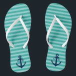 Nautical wedding monogram striped beach flip flops<br><div class="desc">Nautical wedding monogram striped beach flip flops. Aqua Turquoise blue monogram striped pattern flipflops with sailing boat / ship anchor. Custom background colour and personalised name initials. Modern trendy maritime stripe design sandals. Cute party favour for beach theme wedding, marriage, bridal shower, engagement, anniversary, birthday, bbq etc. Stripes print flipflops...</div>