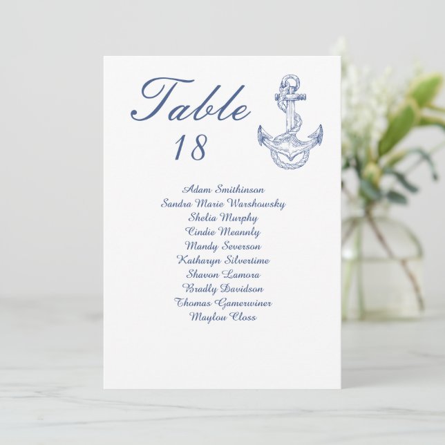 Nautical Wedding navy blue anchor Table Number  (Standing Front)