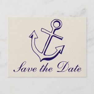 Nautical Wedding Navy Blue Anchor Tan Engagement Postcard