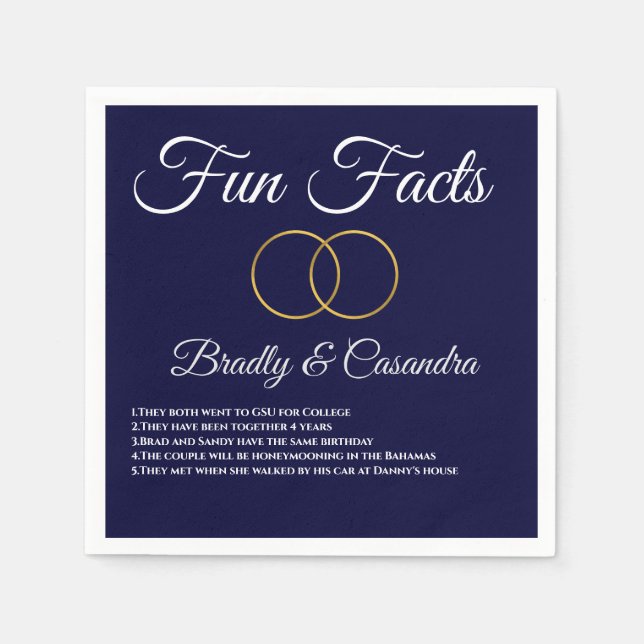 Nautical Wedding Navy Blue and White Fun Facts Nap Napkin (Front)