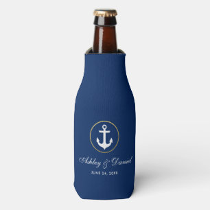 Nautical Wedding Navy Blue Gold Bottle Cooler