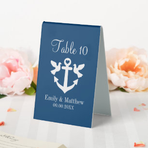 Nautical wedding navy blue table number tent signs
