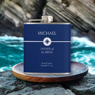 Nautical Wedding Party Gift Blue and White Hip Flask