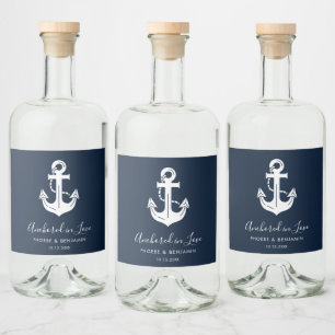 Nautical Wedding Personalised Anchor Design Liquor Bottle Label
