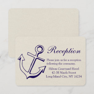 Nautical Wedding Reception Anchor Navy Blue & Tan Invitation