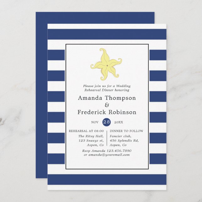 Nautical Wedding Rehearsal Dinner Invitation (Front/Back)