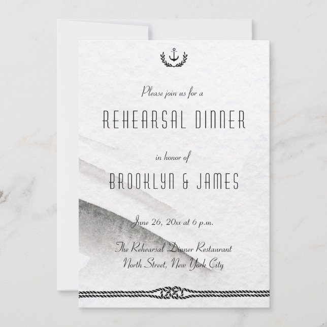 Nautical Wedding Rehearsal Invitation Grey White (Front)
