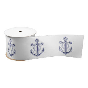 Nautical Wedding Sailor Navy Blue Anchor Satin Ribbon