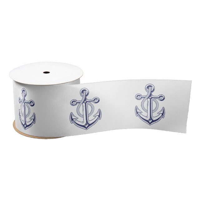 Nautical Wedding Sailor Navy Blue Anchor  Satin Ribbon (Spool)