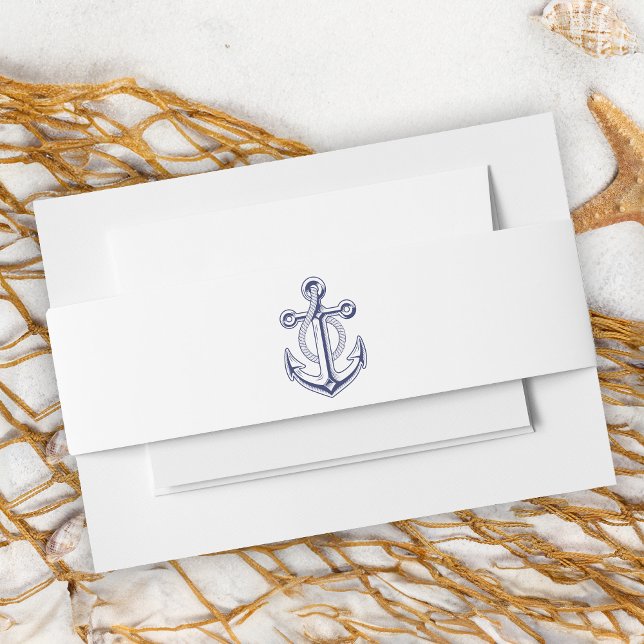 Nautical Wedding Sailor Navy Blue Anchor Wedding Invitation Belly Band (Creator Uploaded)