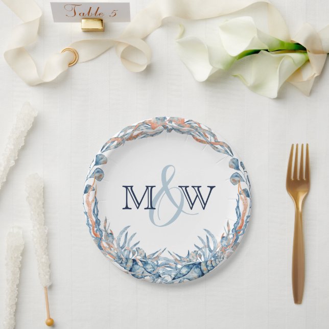 Nautical Wedding Seashell Wreath Paper Plate (Wedding)