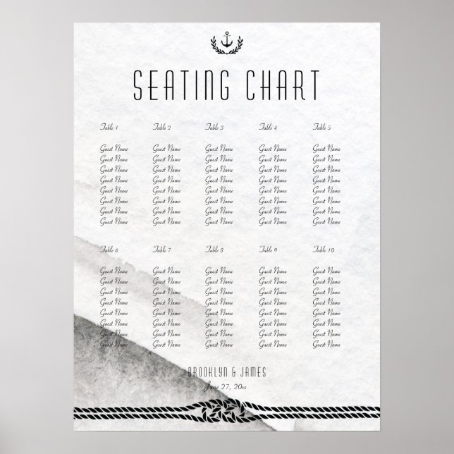 Nautical Wedding Seating Chart 18x24 Grey White (Front)