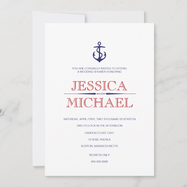 Nautical Wedding Shower Anchor And Pattern Lines Invitation (Front)