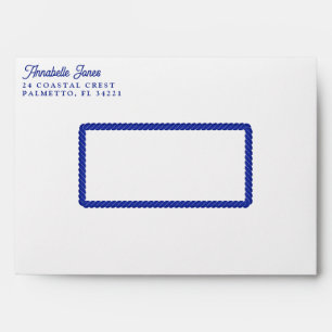 Nautical Wedding Simple White Blue Rope Striped Envelope